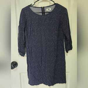 Old Navy Navy Micro-Floral Three-Quarter Sleeve Shift Dress